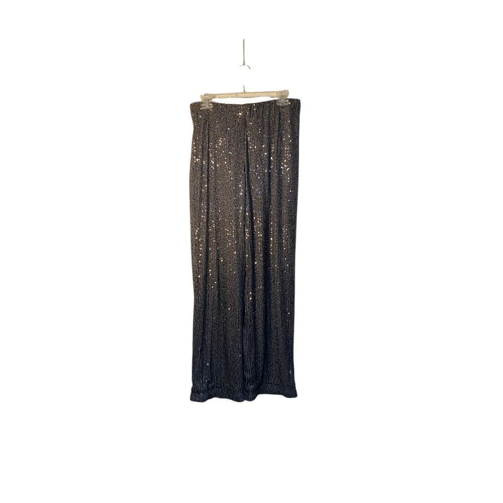 H&M women’s gray and black, elastic waist, fully lined sequin pants, M